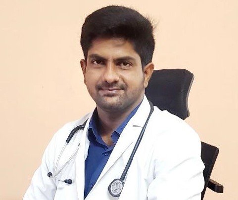 Dr. Chaitanya, Consultant Dermatologist at Chaitanya Skin Prime Clinic, in his consulting room